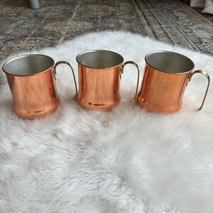 Vintage Coppercraft Guild Copper Mugs Brass Handle Set of 3 Taunton Mass 3.5"